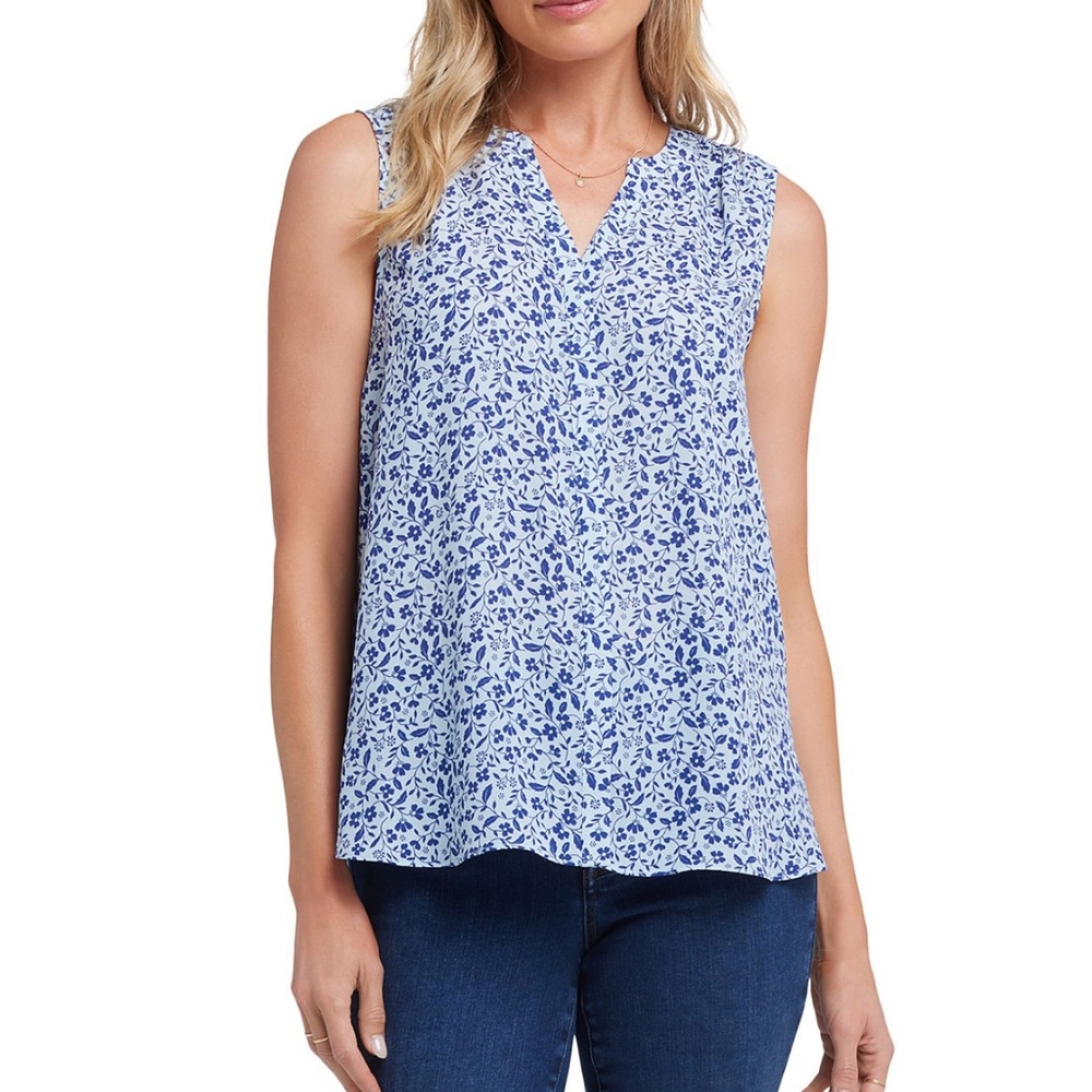 NYDJ White and Blue Patterned Sleeveless Blouse